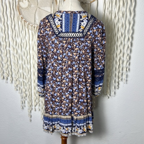 Sundance Simono Blue Floral Long Sleeve Boho Babydoll Dress Size M - Picture 4 of 13